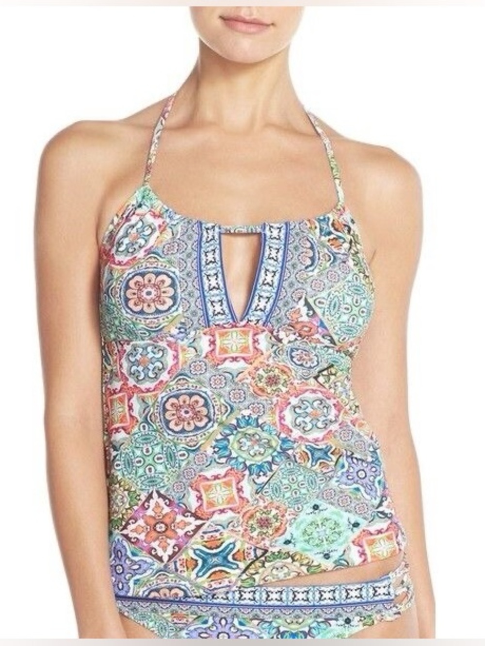 Nanette Lepore Mosaic Tile Halter Tankini Swimsuit Set Multicolor - Size M/L